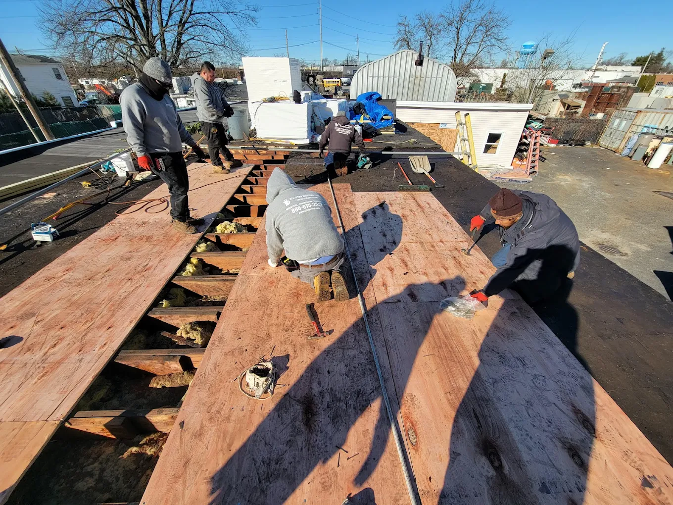 Commercial flat roof installation by All-Star Roofing Inc. in Amity Harbor, Suffolk County NY